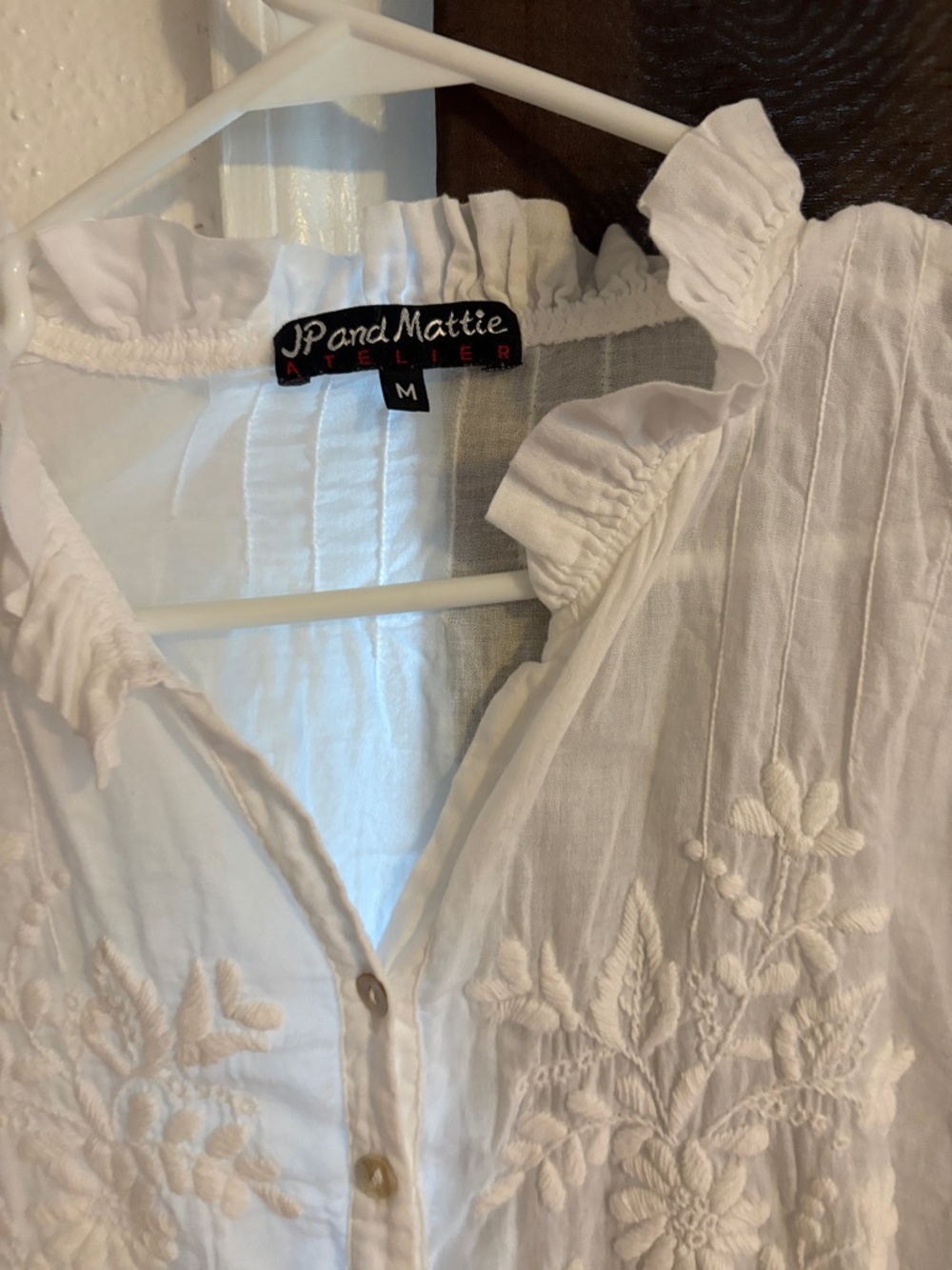 White Embroidered Button-Front Women's Top - Picture 2 of 4